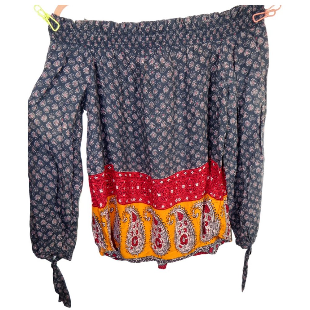 Blue/Red/Orange Floral Paisley Top
